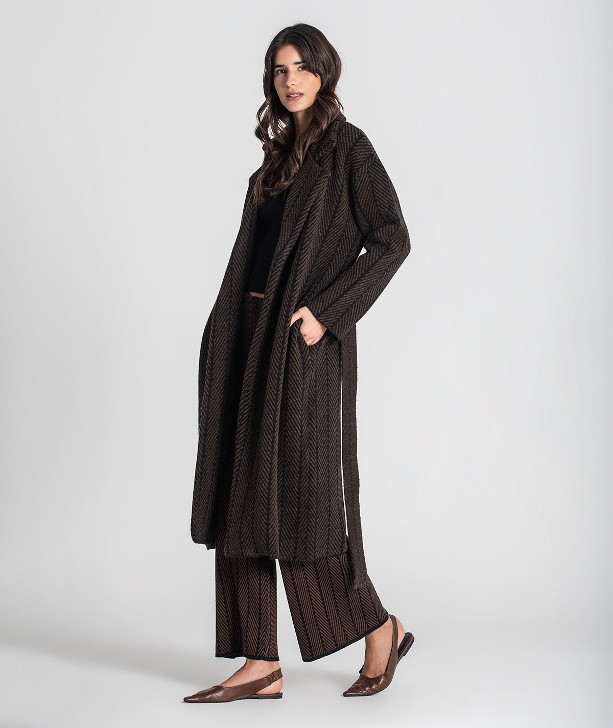 Casaco comprido com jacquard 3479