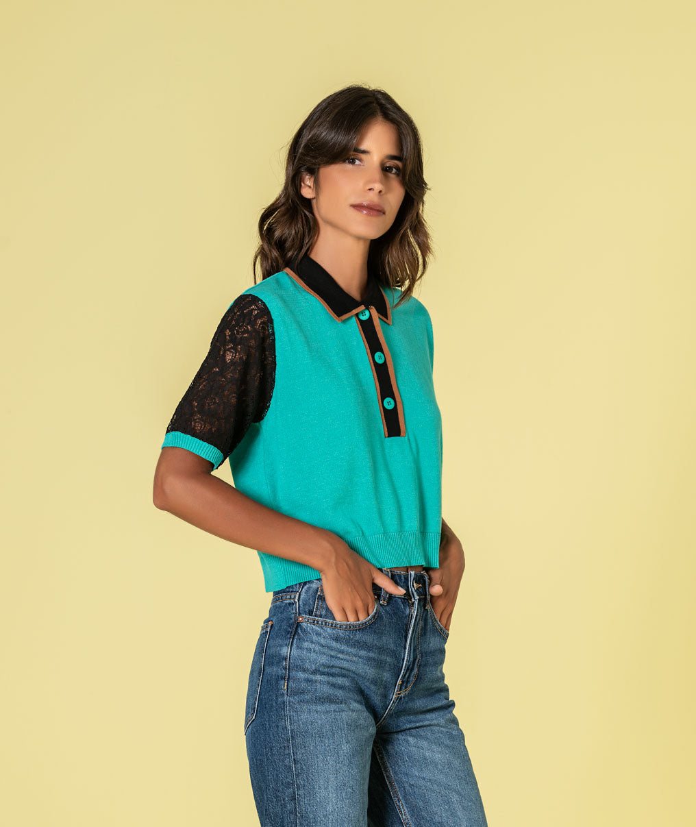 Camisola com mangas em renda 3495