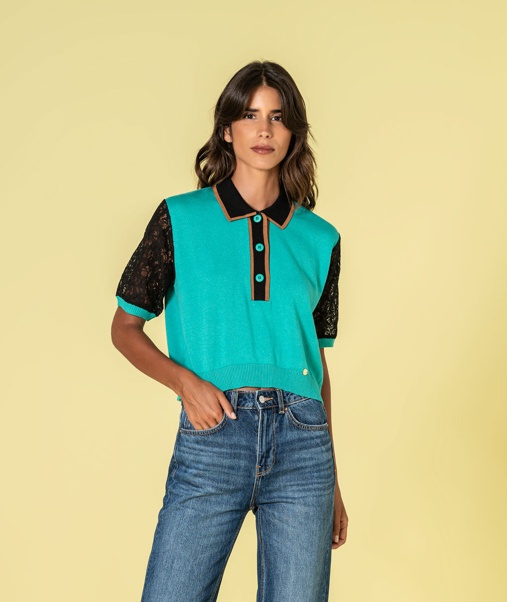 Camisola com mangas em renda 3495