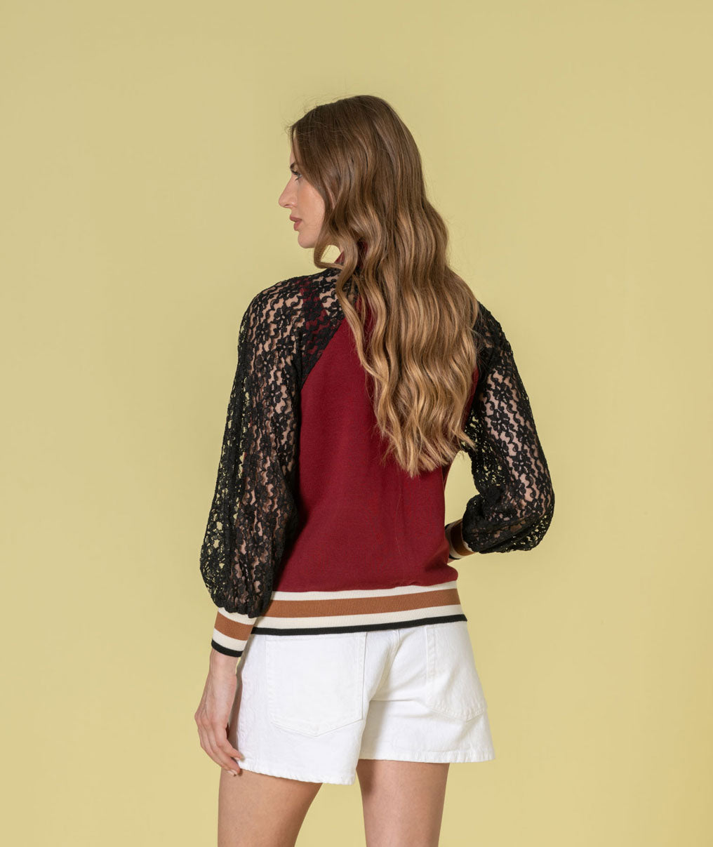 Casaco bomber com mangas em renda 3496