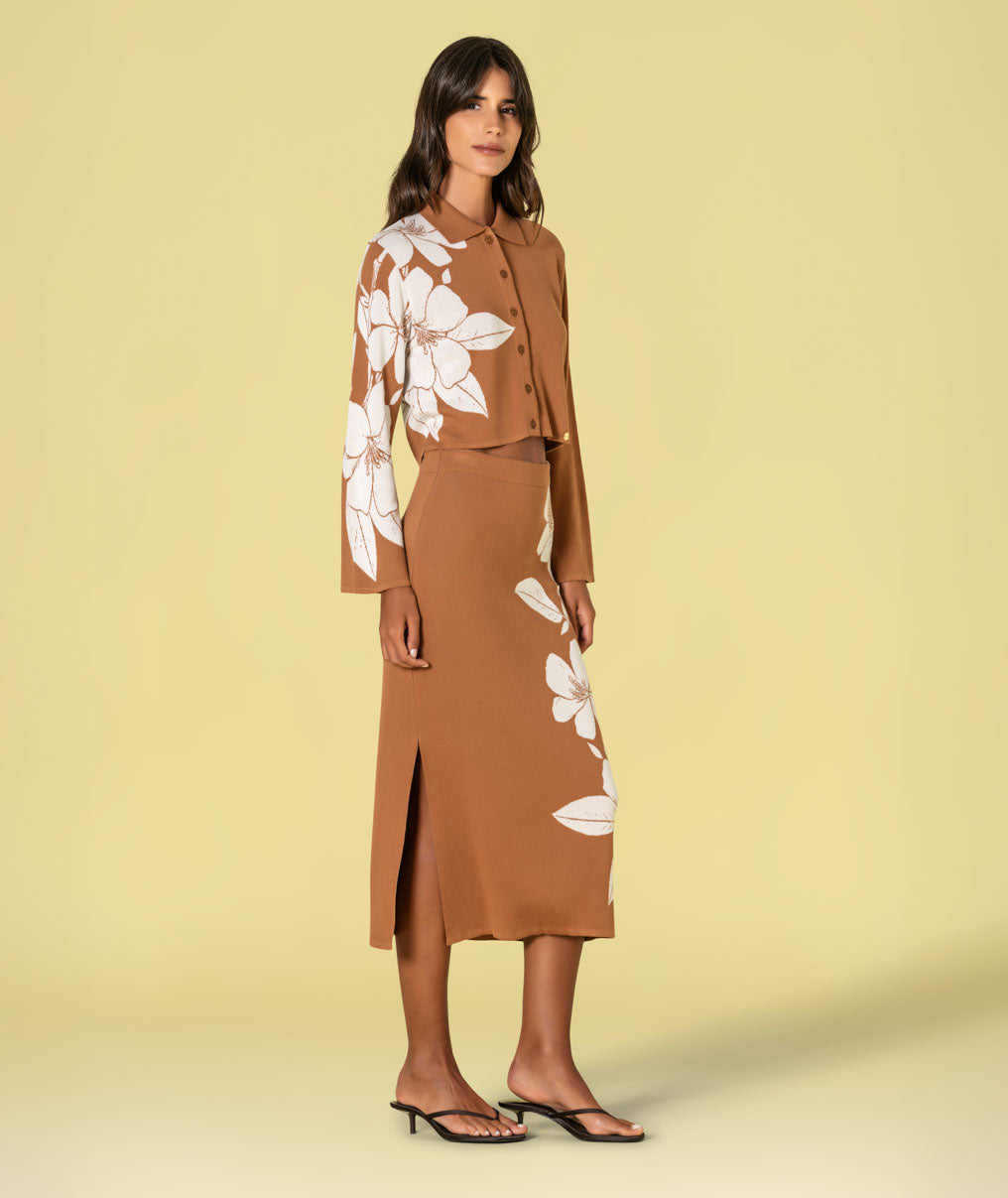 Casaco curto com jacquard flores 3497