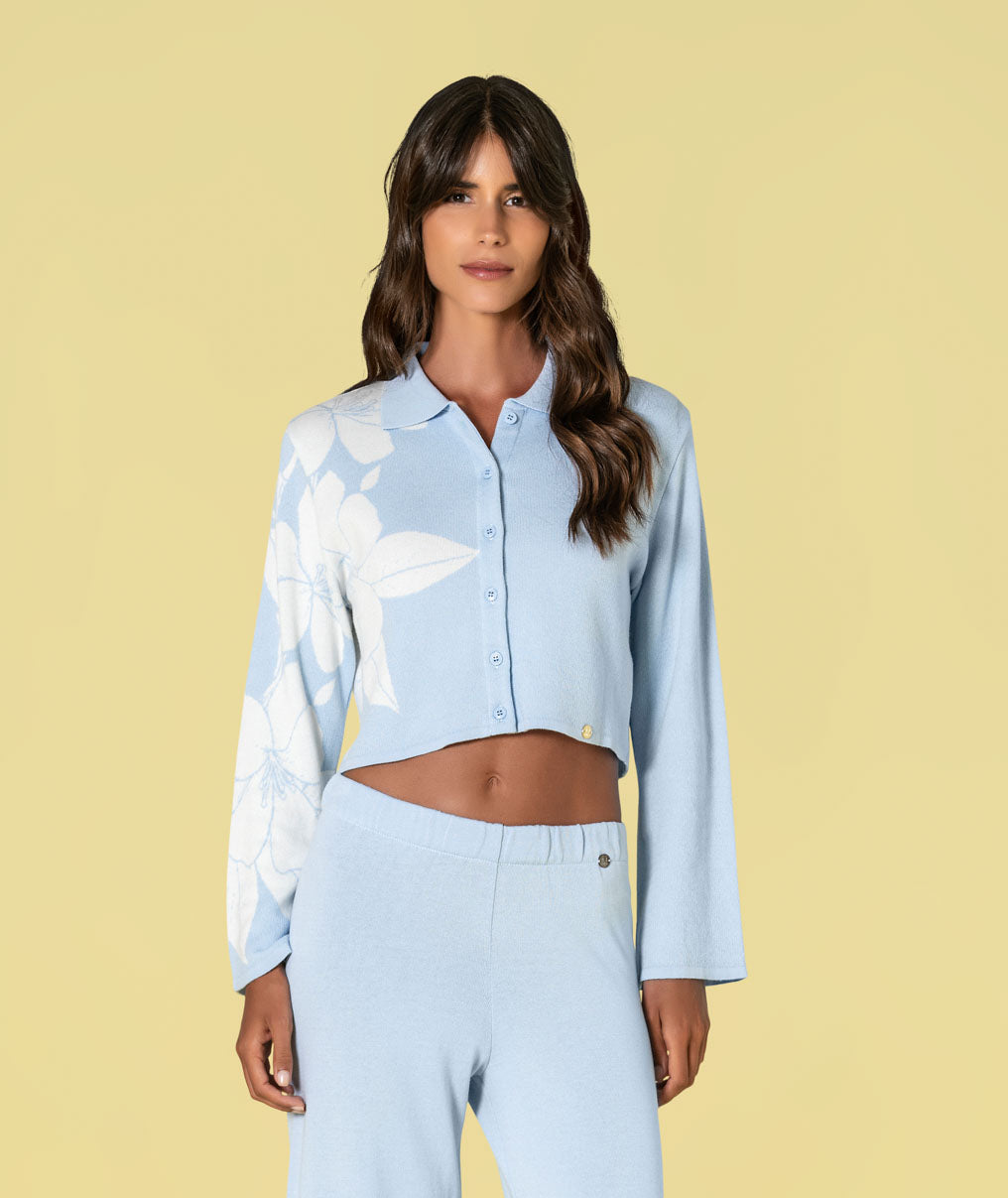 Casaco curto com jacquard flores 3497