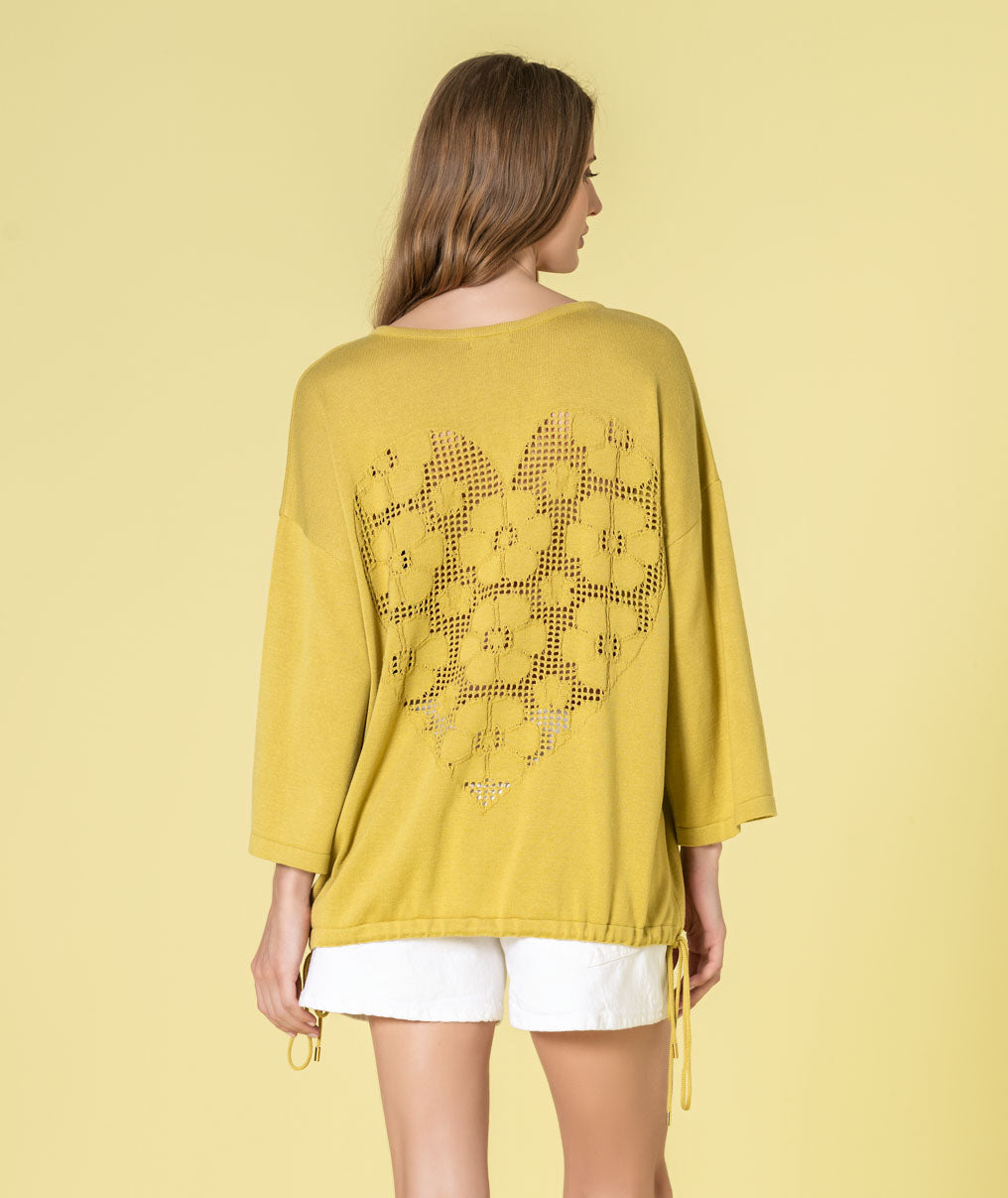 Camisola com coração pointelle nas costas 3499