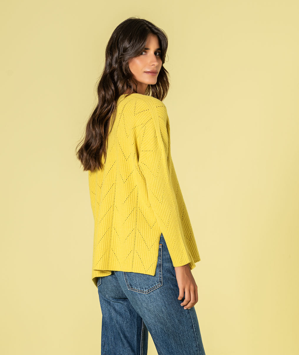 Camisola decote em v com perfurados 3512