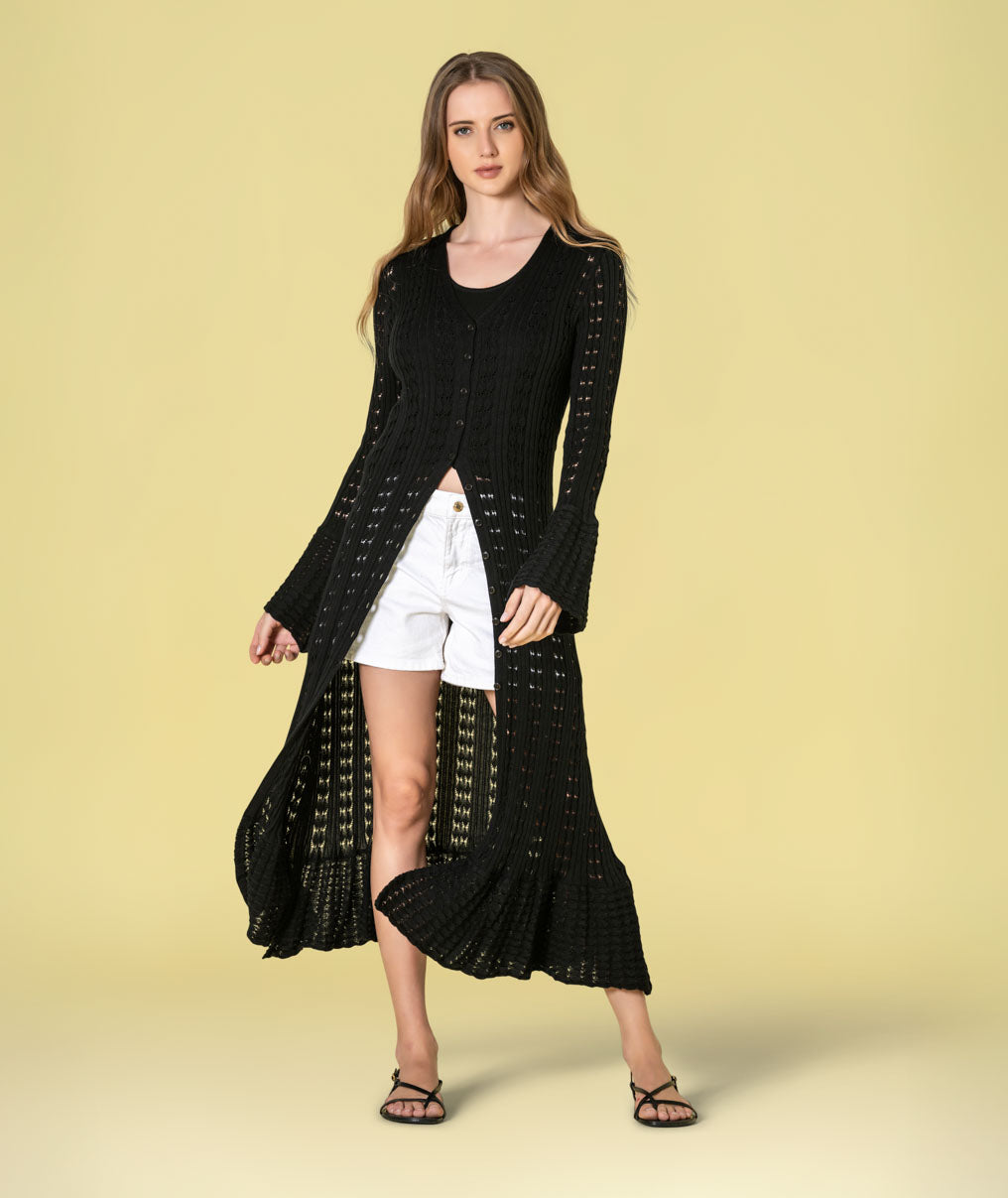 Vestido Casaco comprido perfurado 3513