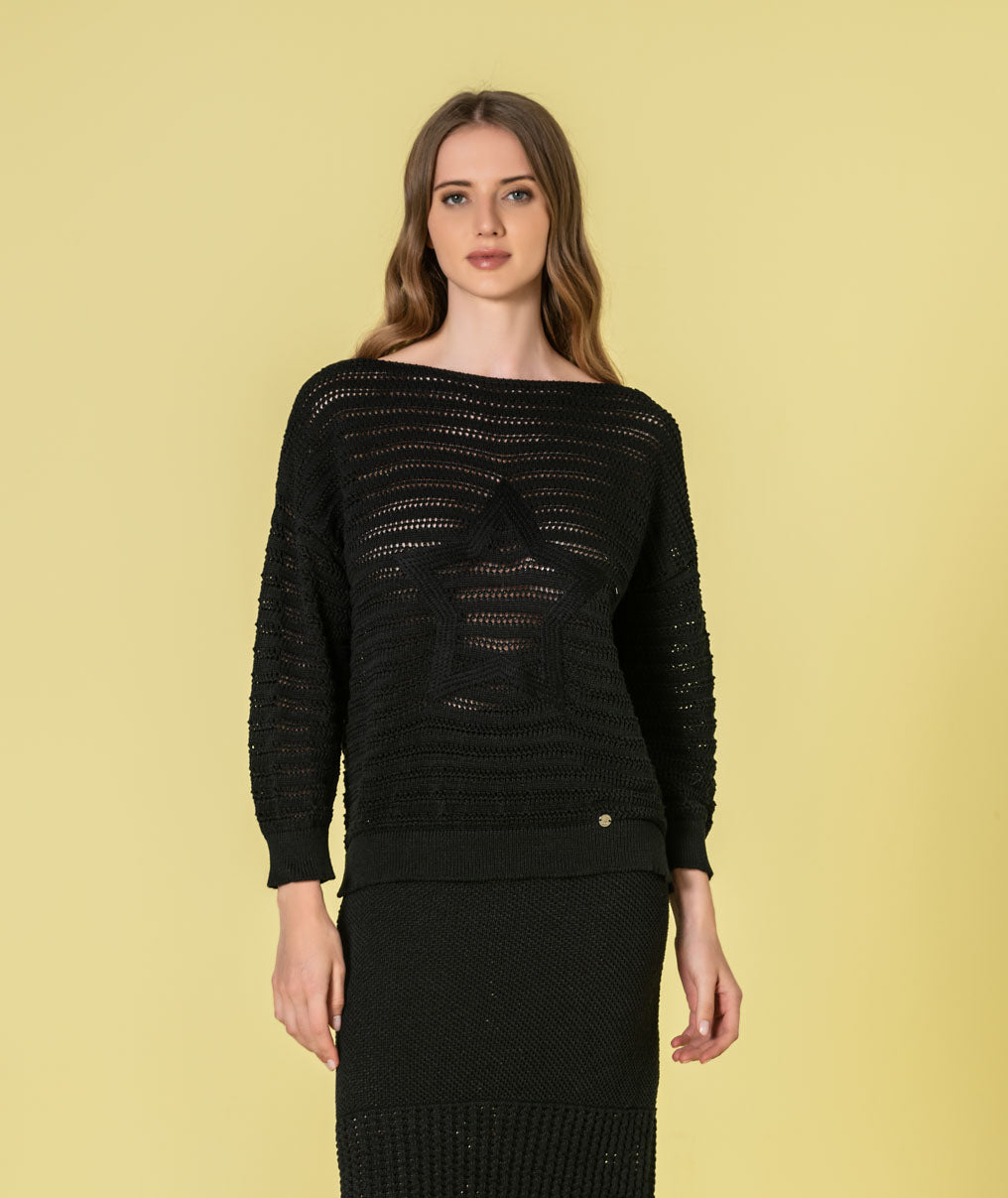 Camisola perfurada estrela bordada 3523