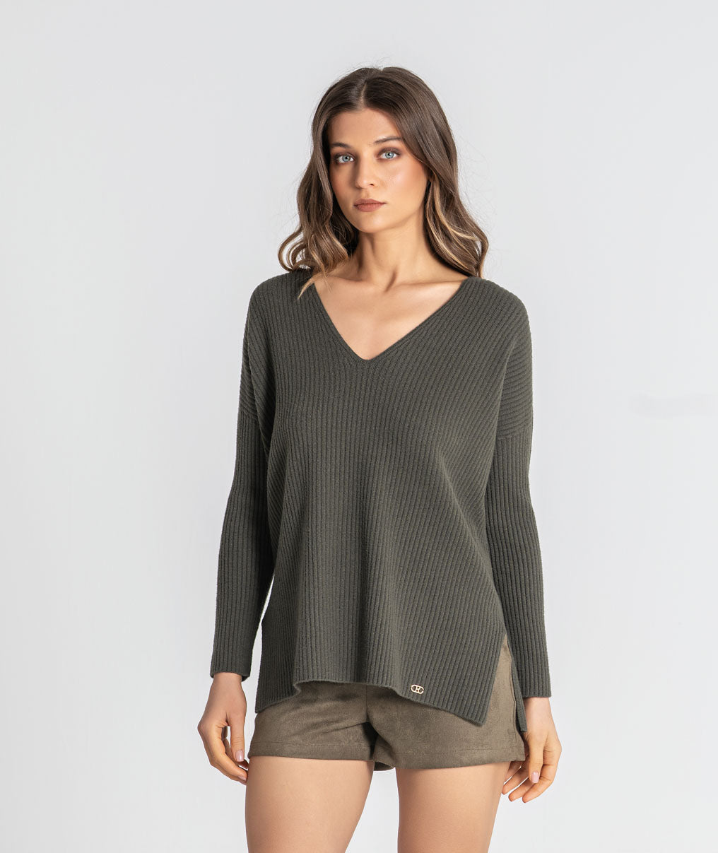 Ribbed v-neck top 3547