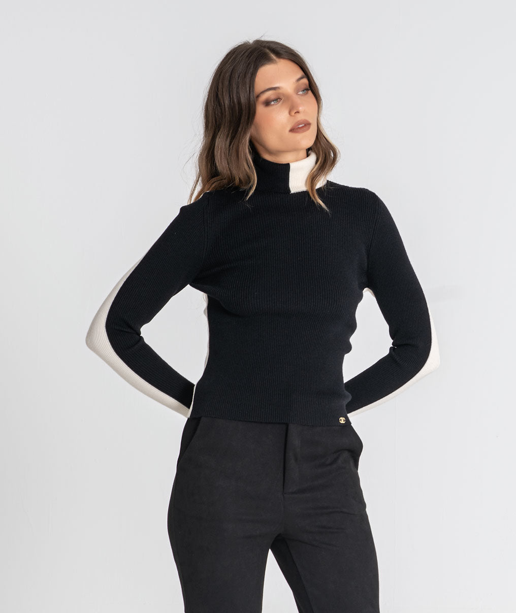 High-neck two-tone jersey 3553