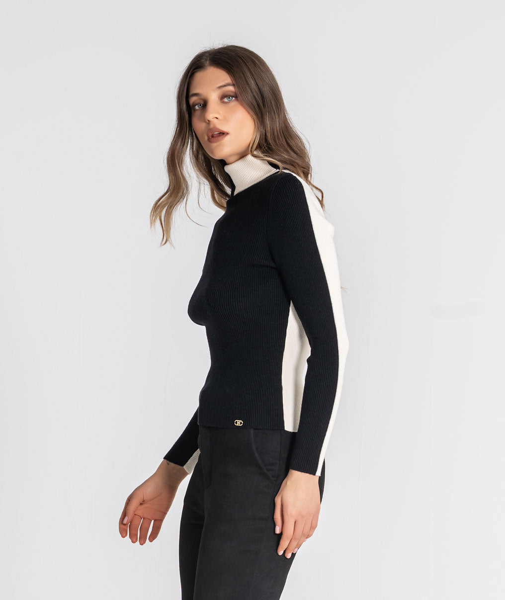 High-neck two-tone jersey 3553