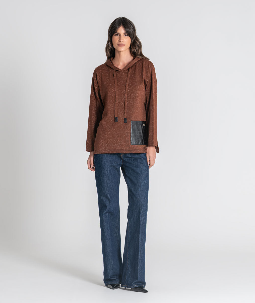 Faux leather pocket sweatshirt 3554