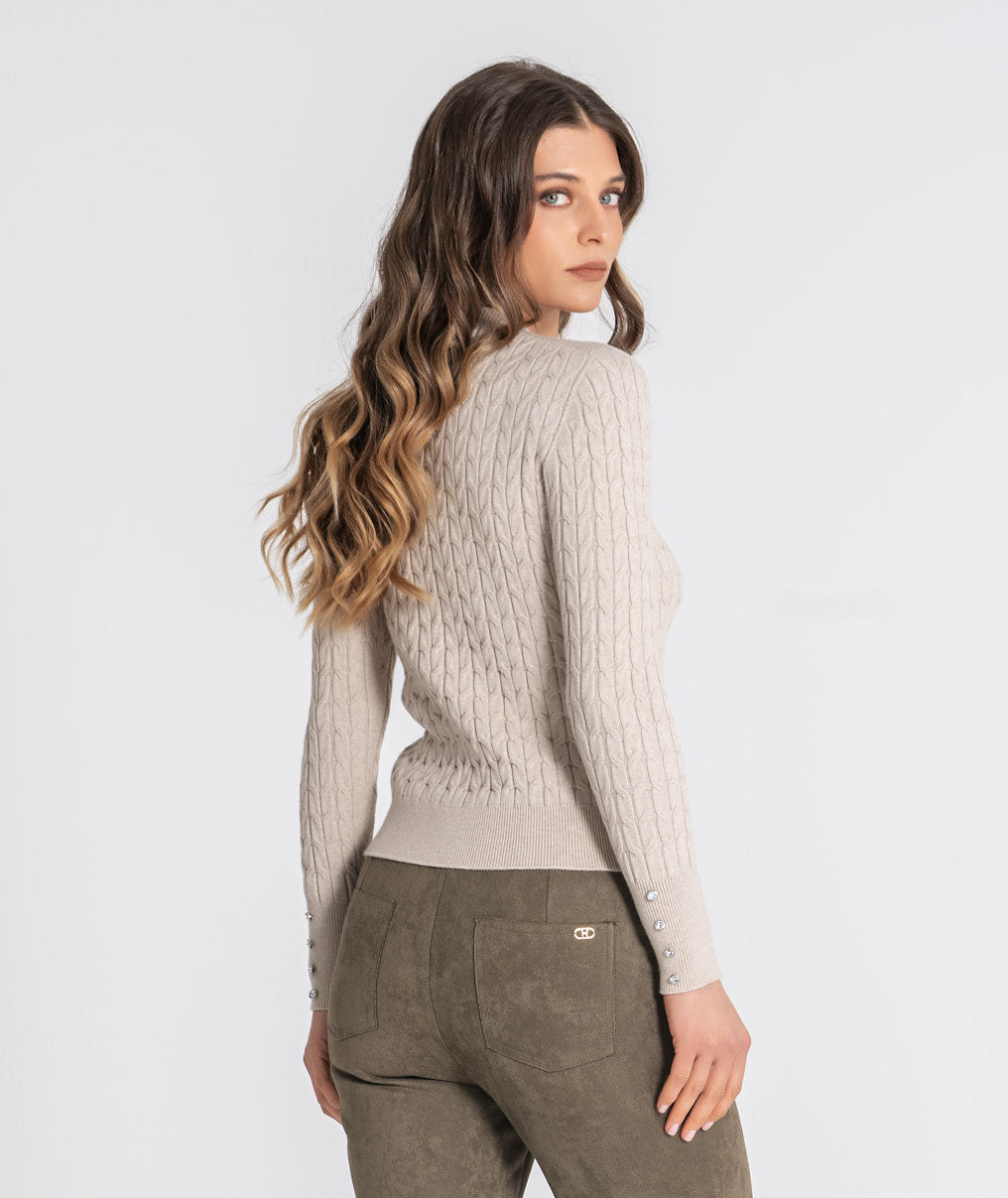 Cable knit sweater with crest buttons 3578