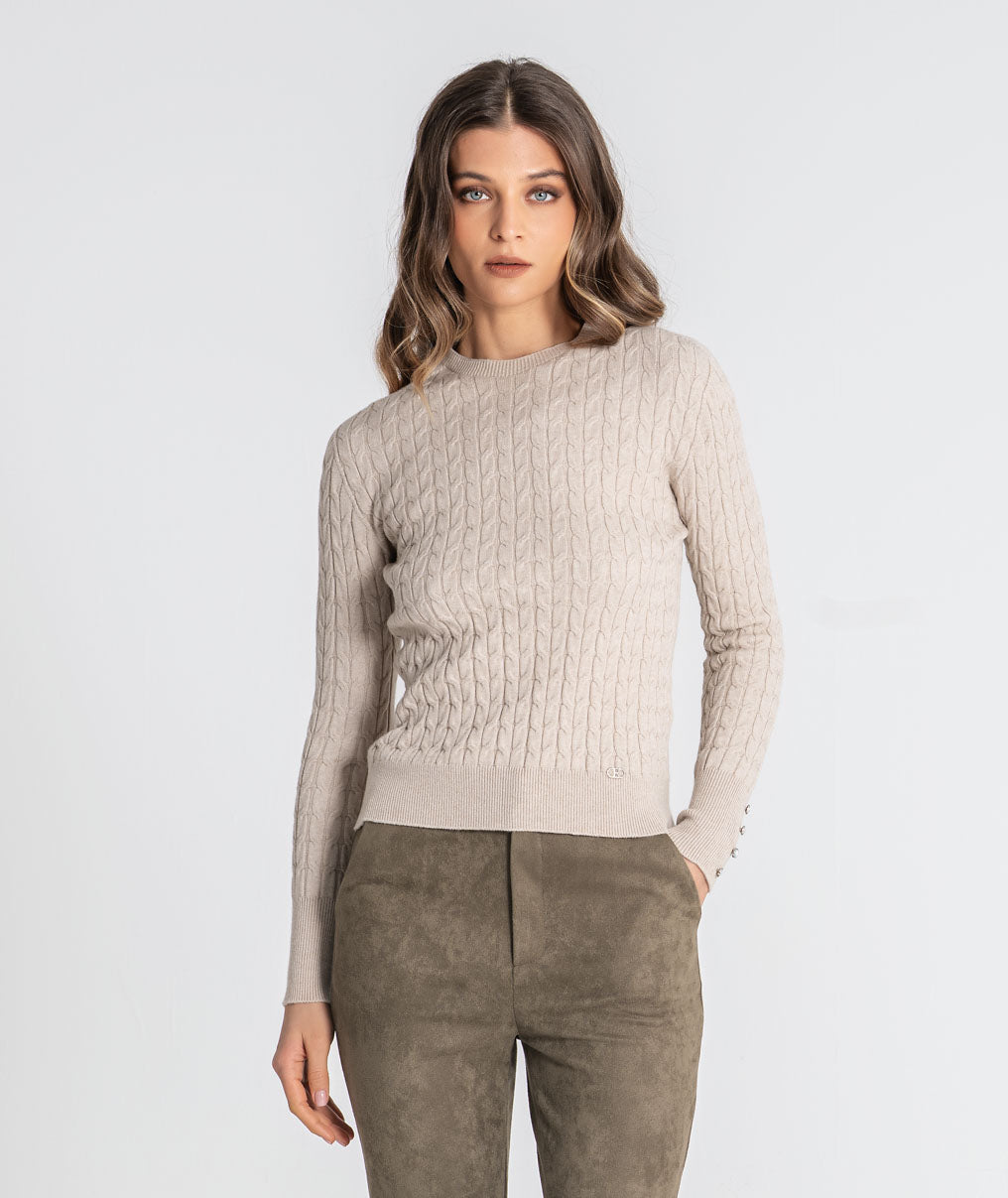 Cable knit sweater with crest buttons 3578