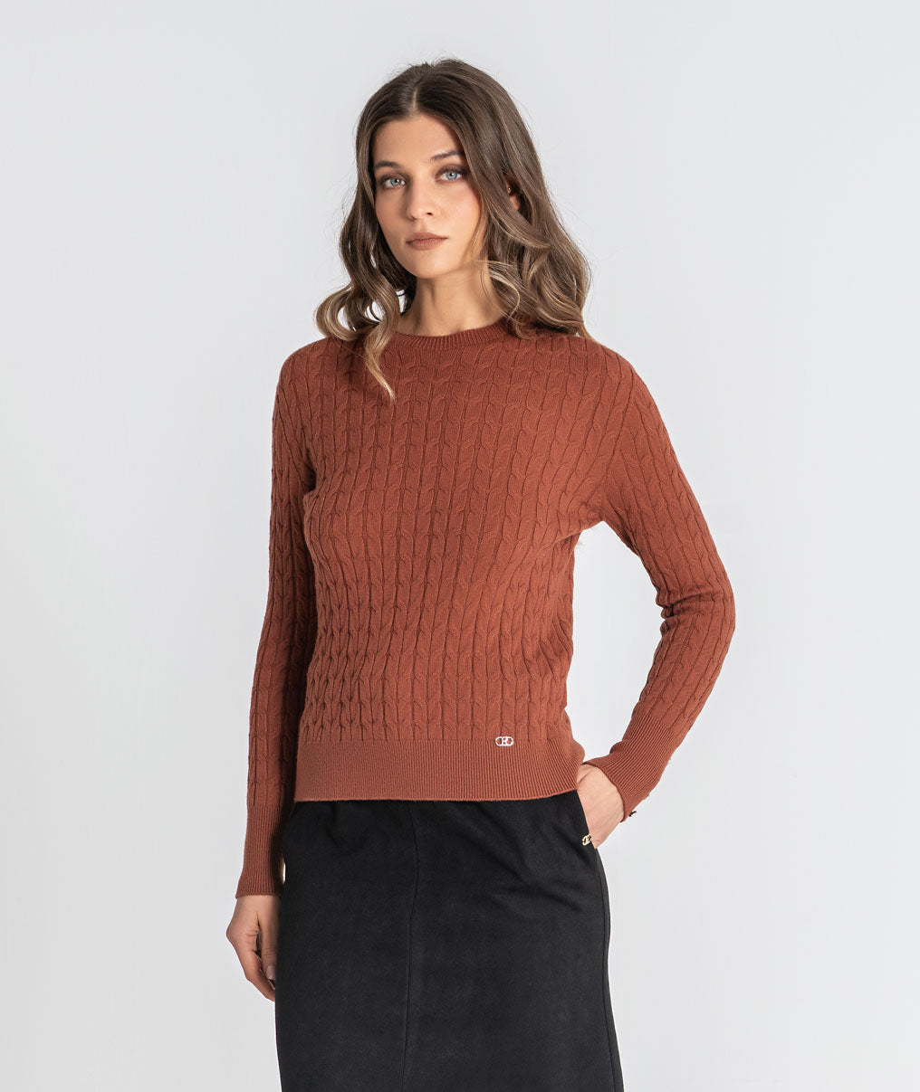 Cable knit sweater with crest buttons 3578