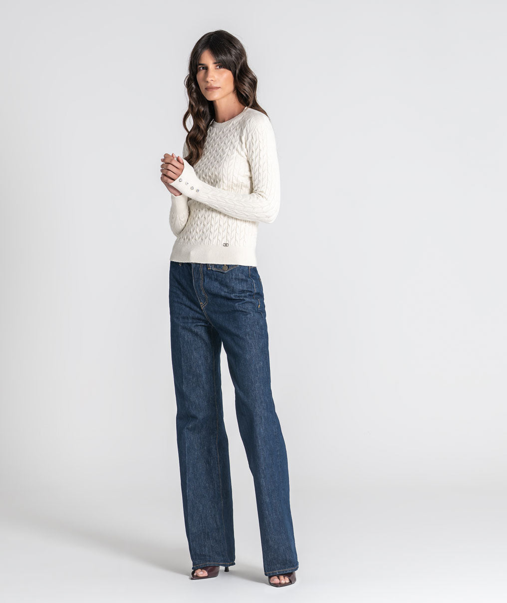 Cable knit sweater with crest buttons 3578