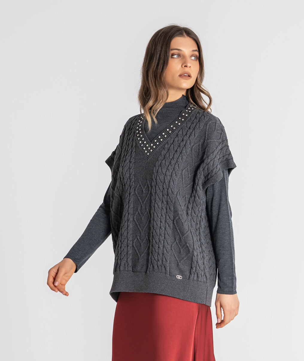 Sweater with rhinestones on the neckline 3580