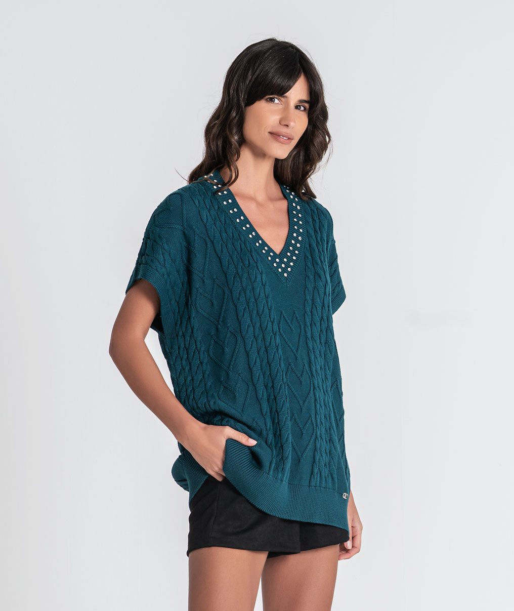 Sweater with rhinestones on the neckline 3580