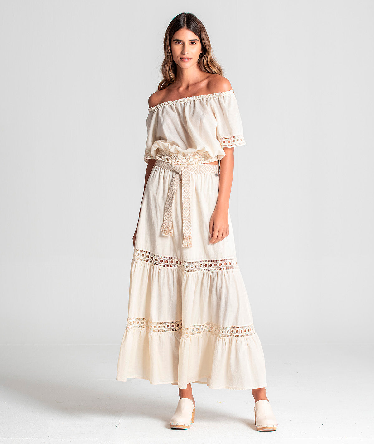 Saia comprida com cinto étnico 6049