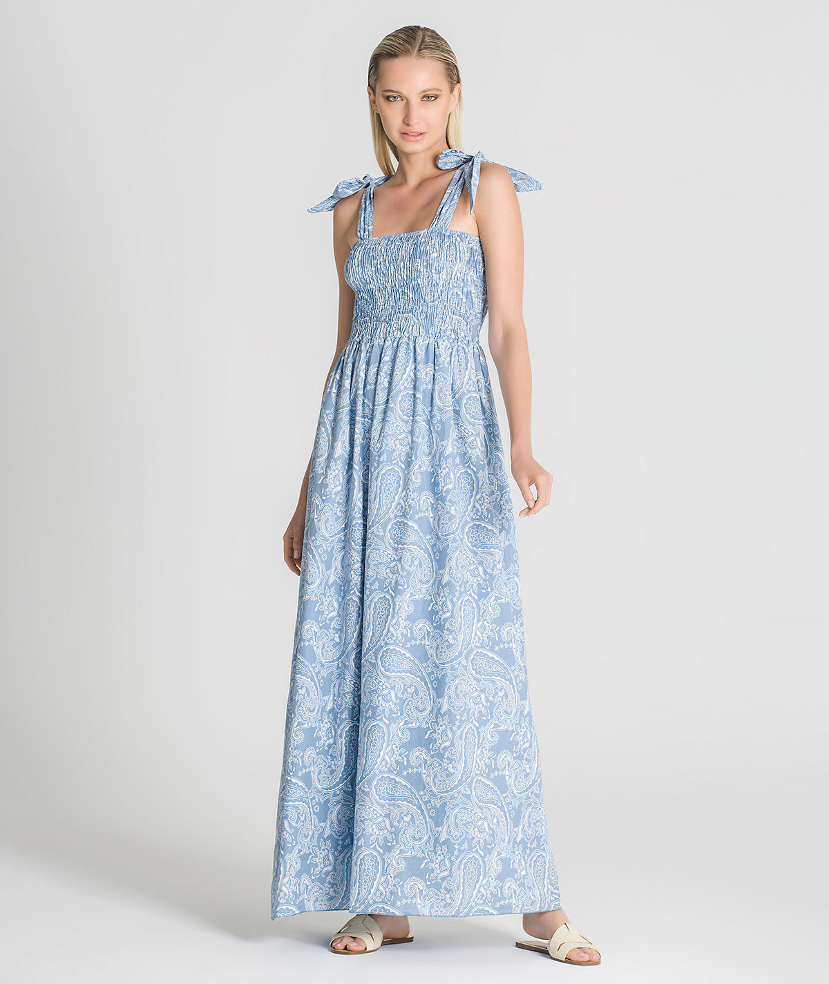 Vestido com padrão e laço nos ombros 6162