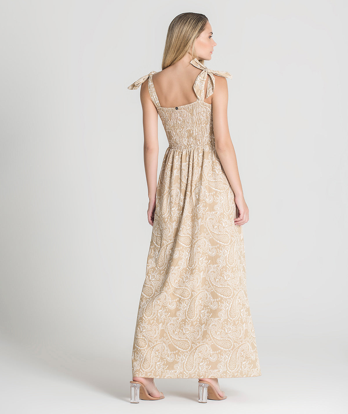 Vestido com padrão e laço nos ombros 6162
