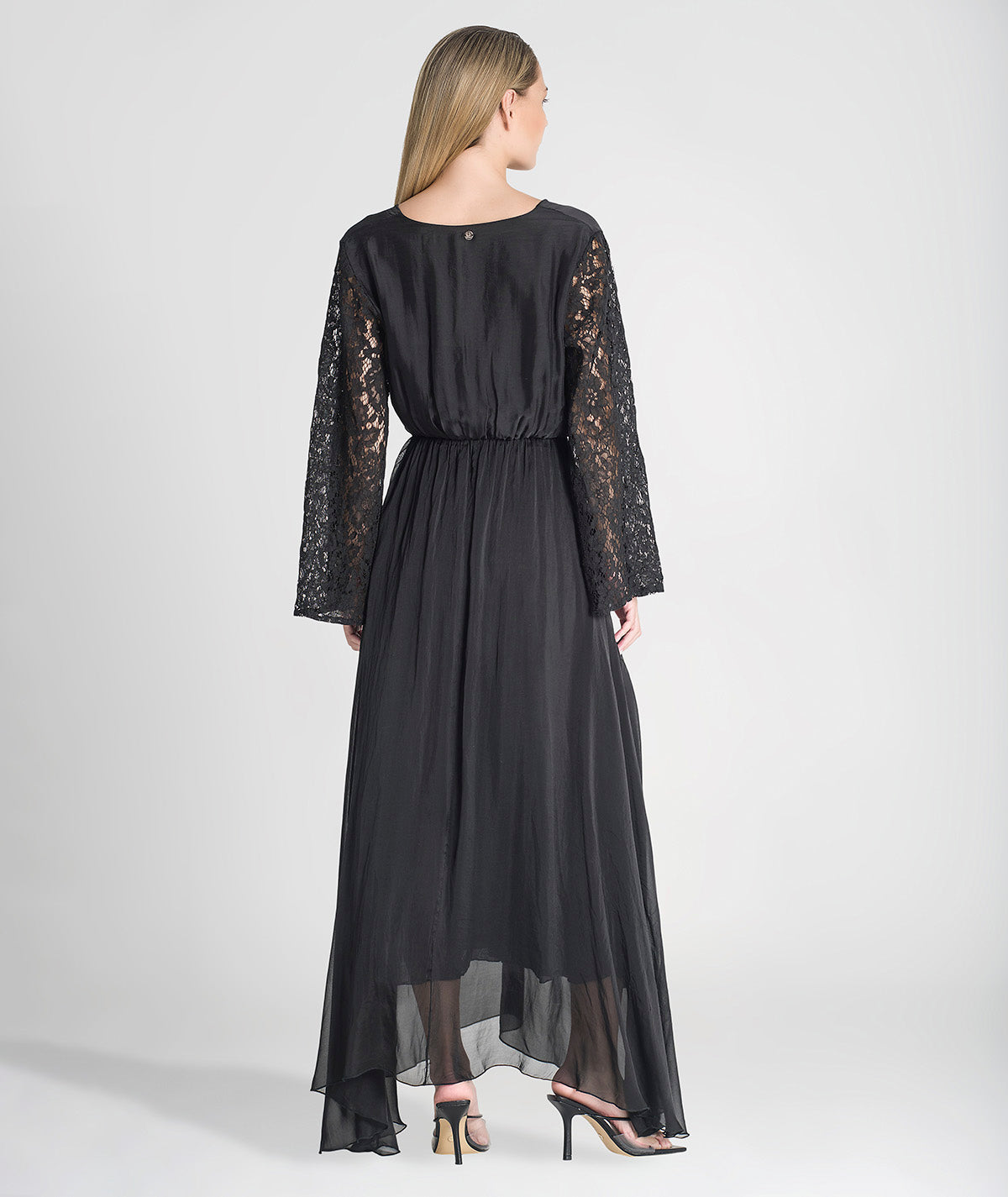 Vestido comprido com mangas em renda 6164