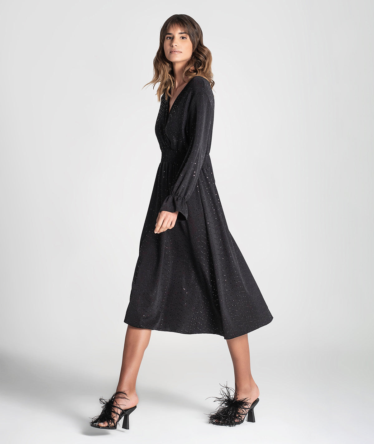 Vestido brilho com elástico na cintura 6183