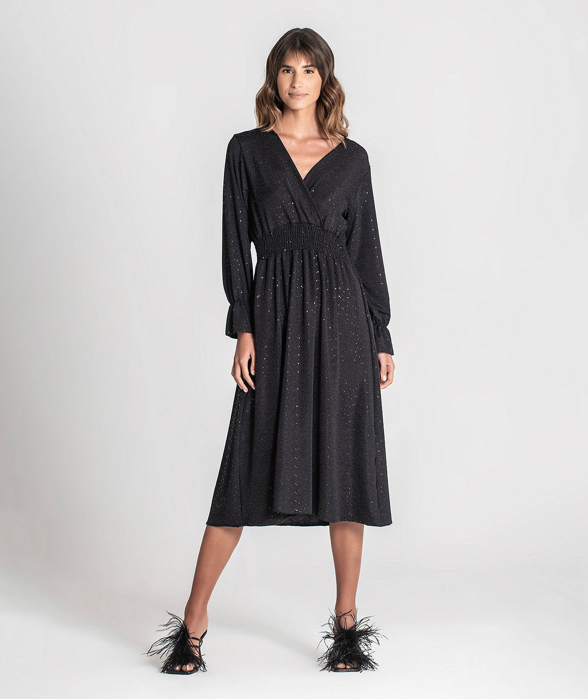 Vestido brilho com elástico na cintura 6183