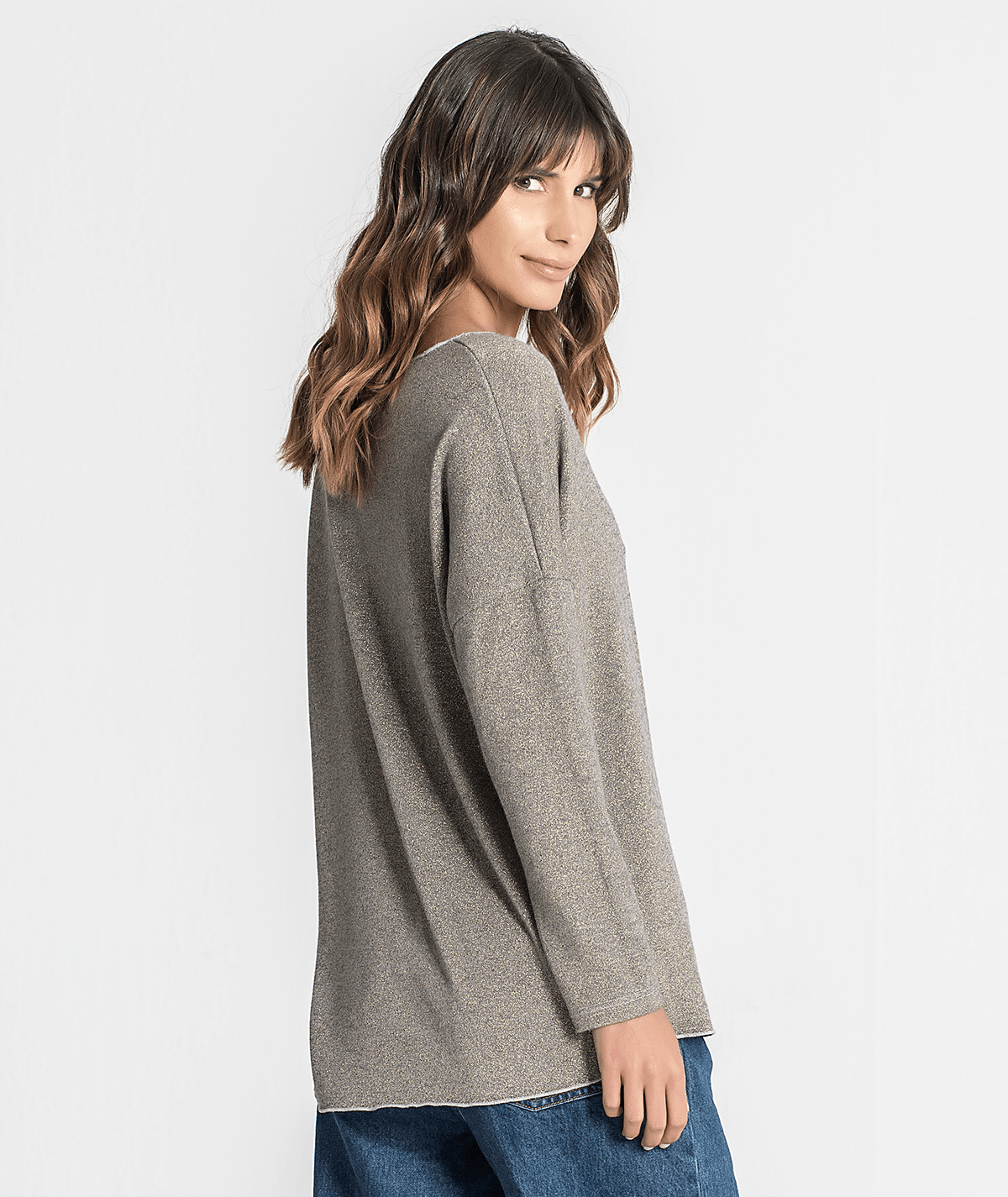 Camisola decote em v brilho 6184