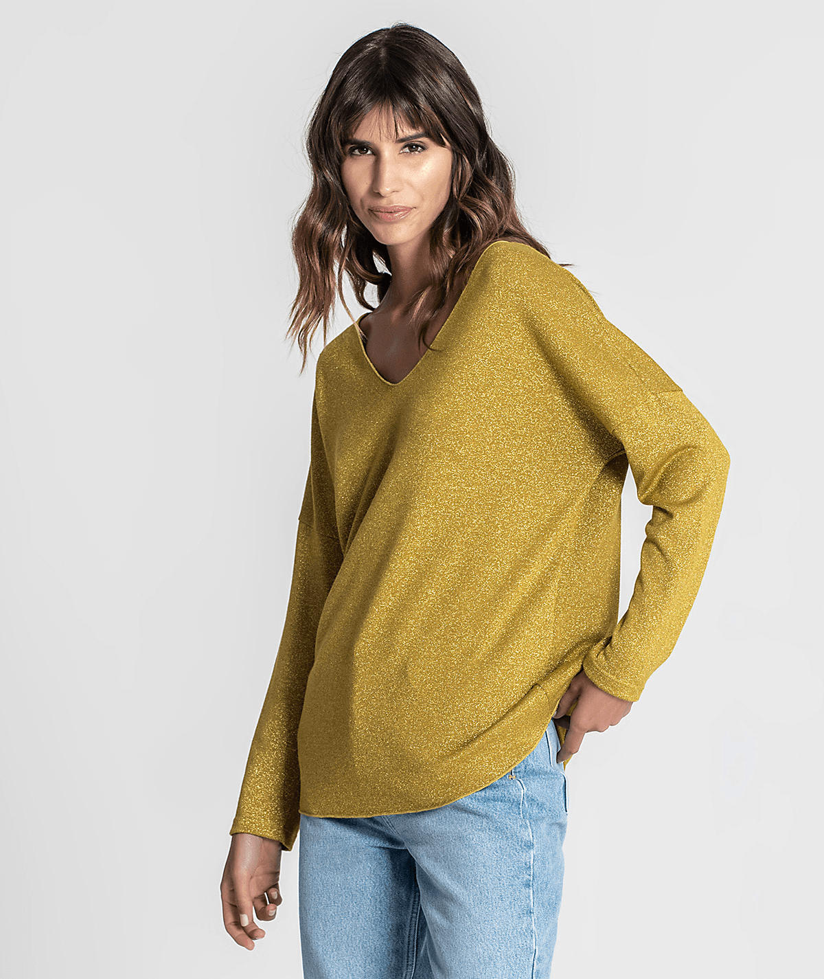 Camisola decote em v brilho 6184