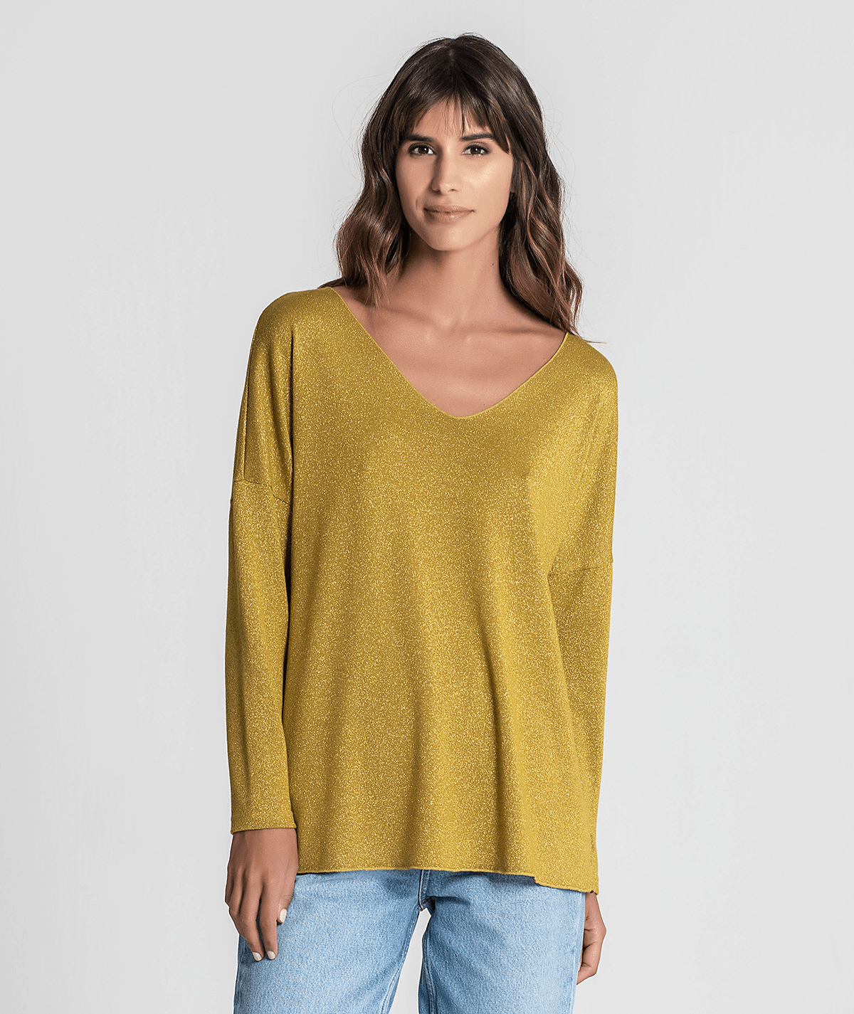 Camisola decote em v brilho 6184