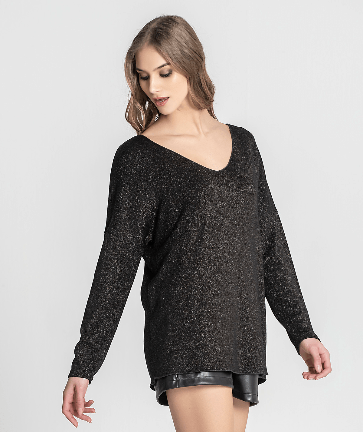 Camisola decote em v brilho 6184