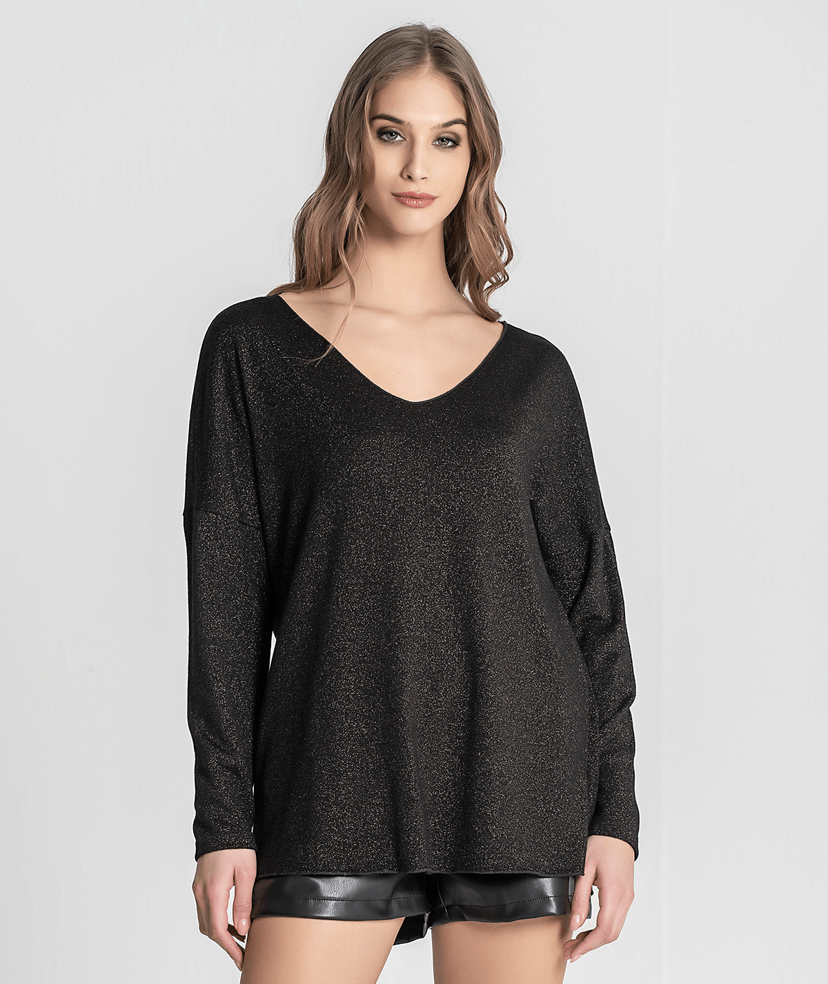 Camisola decote em v brilho 6184