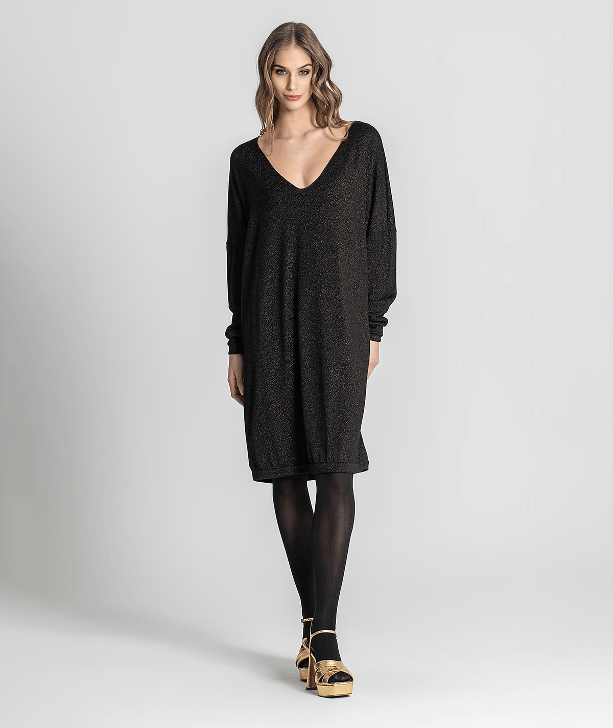 Vestido decote em v com brilho 6185