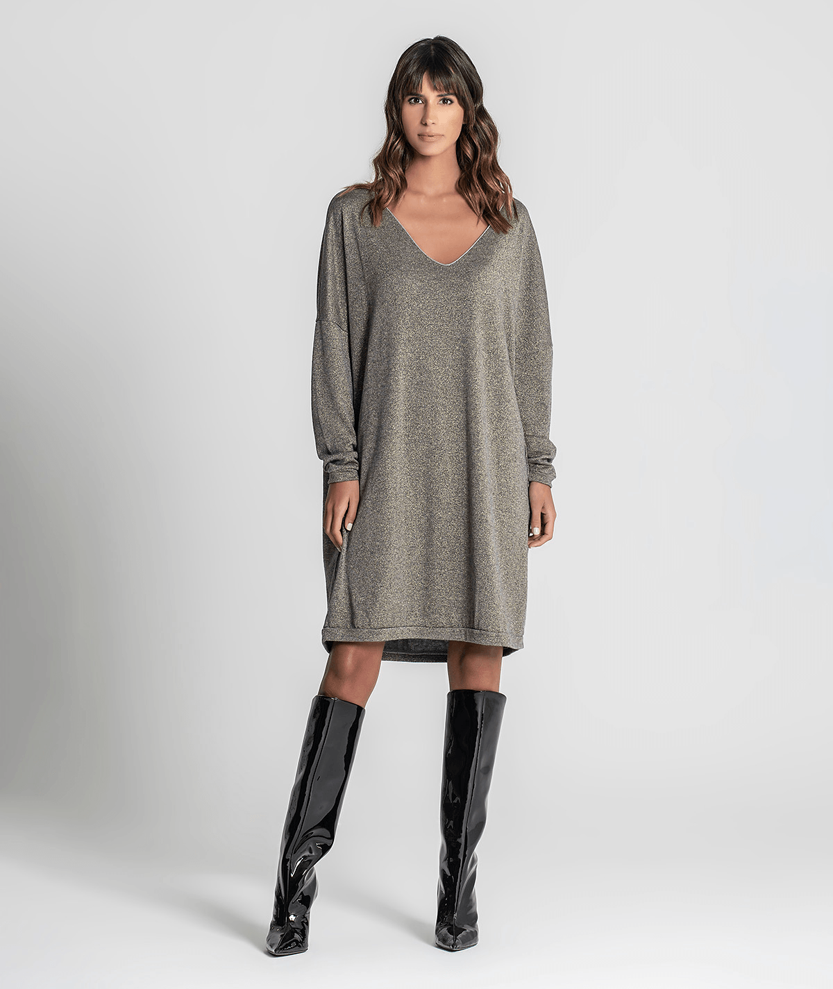 Vestido decote em v com brilho 6185