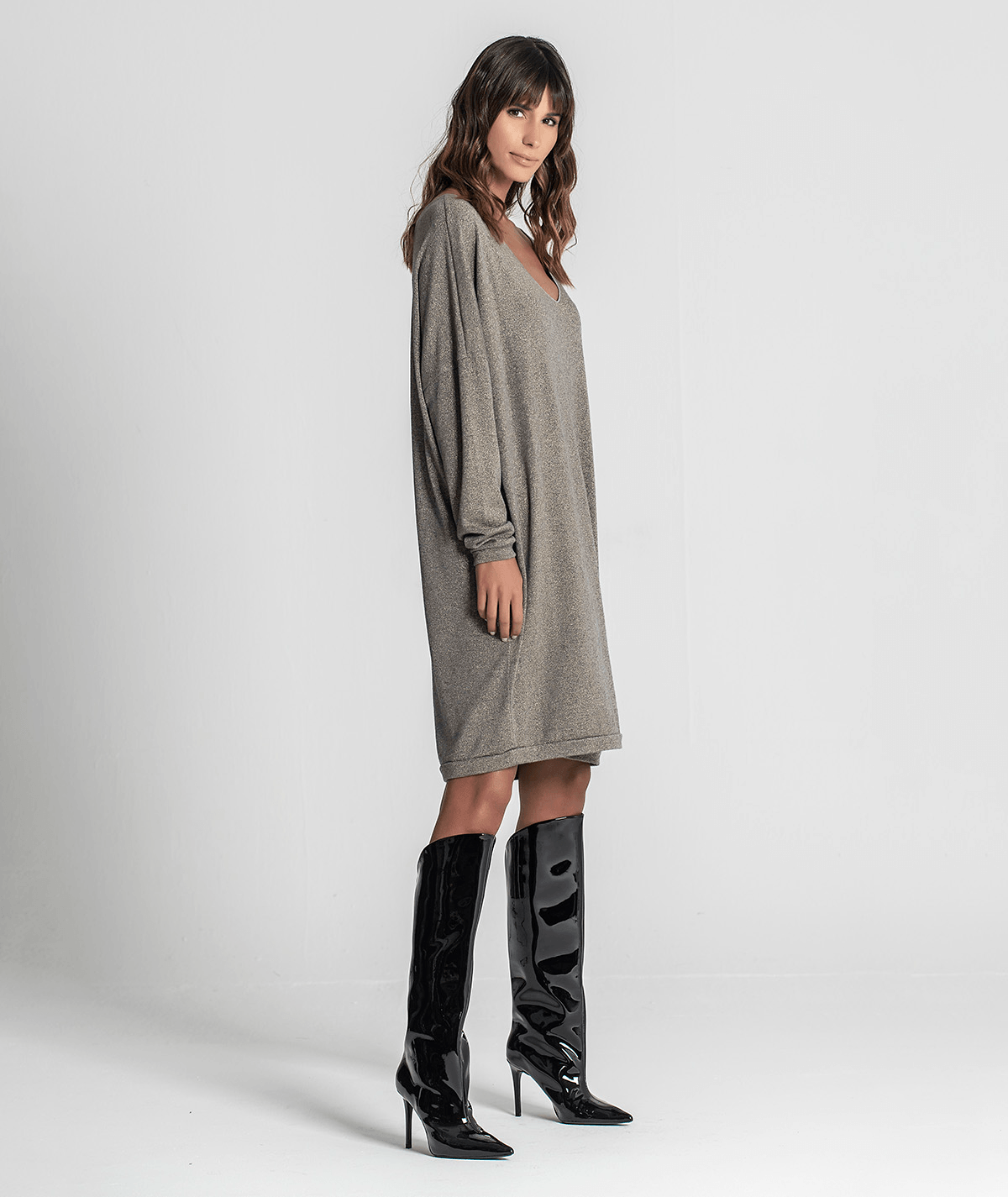 Vestido decote em v com brilho 6185