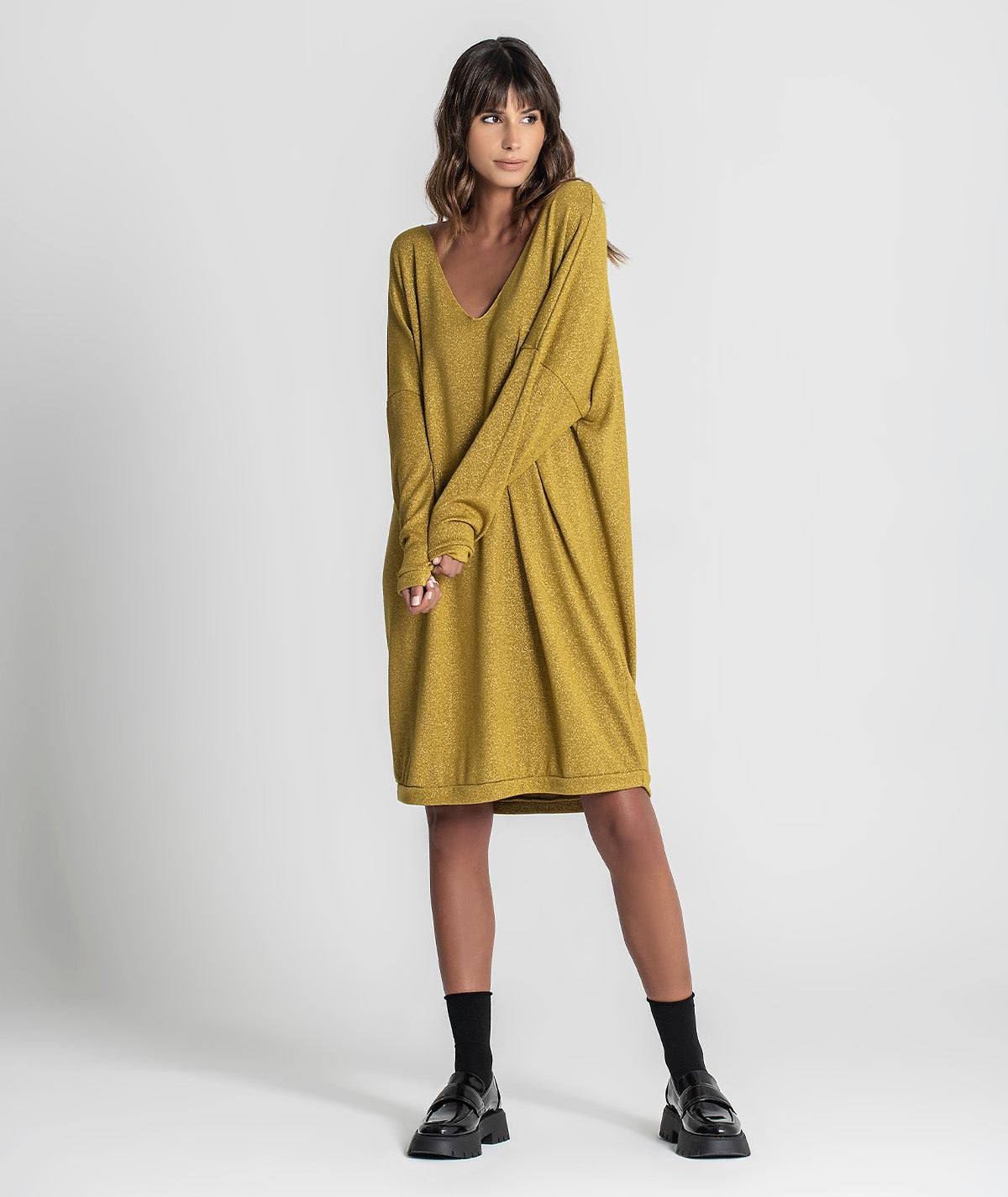 Vestido decote em v com brilho 6185
