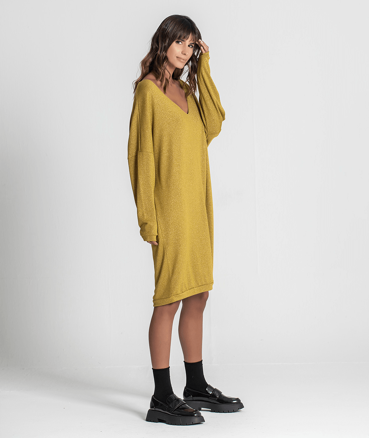 Vestido decote em v com brilho 6185