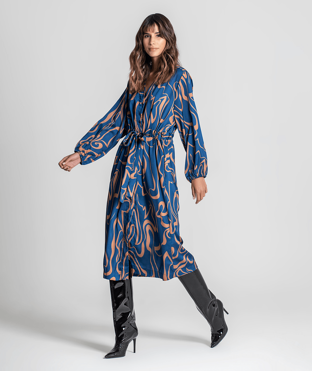 Vestido com padrão e cinto 6211