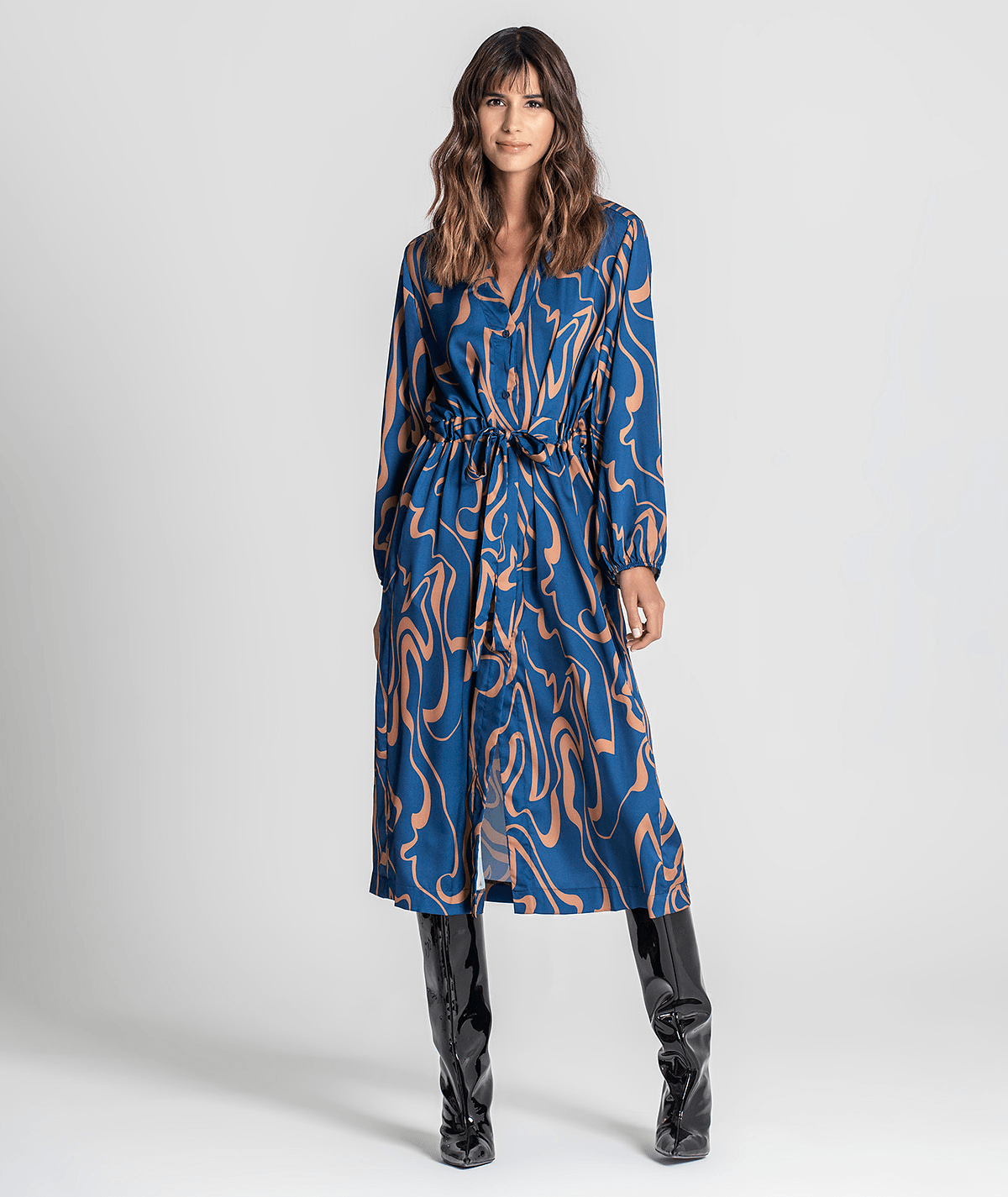 Vestido com padrão e cinto 6211