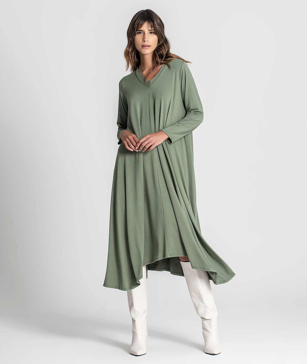 Vestido comprido decote em v 6220