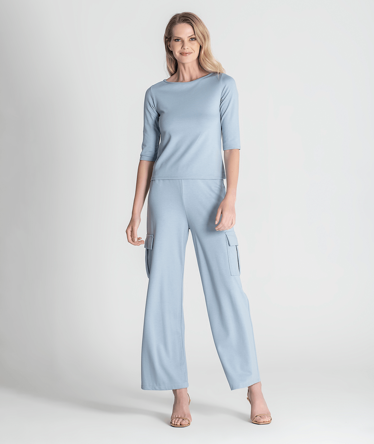 Round neck 3/4 sleeve sweater 6238