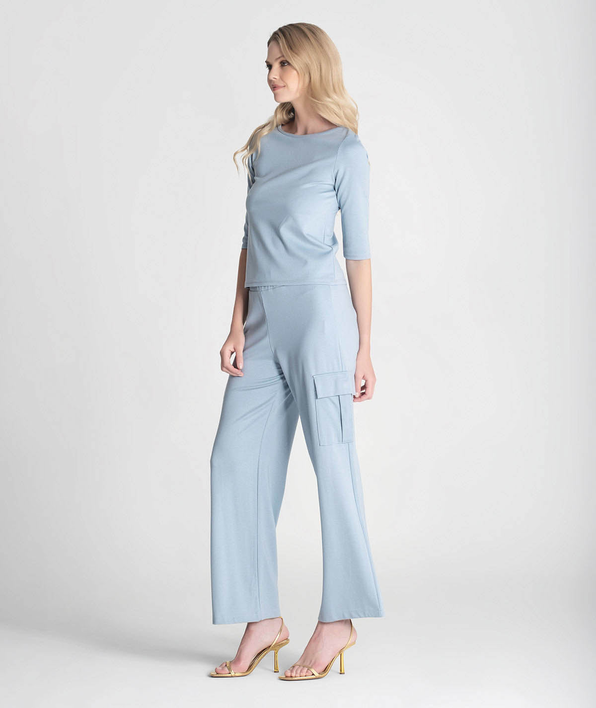 Round neck 3/4 sleeve sweater 6238