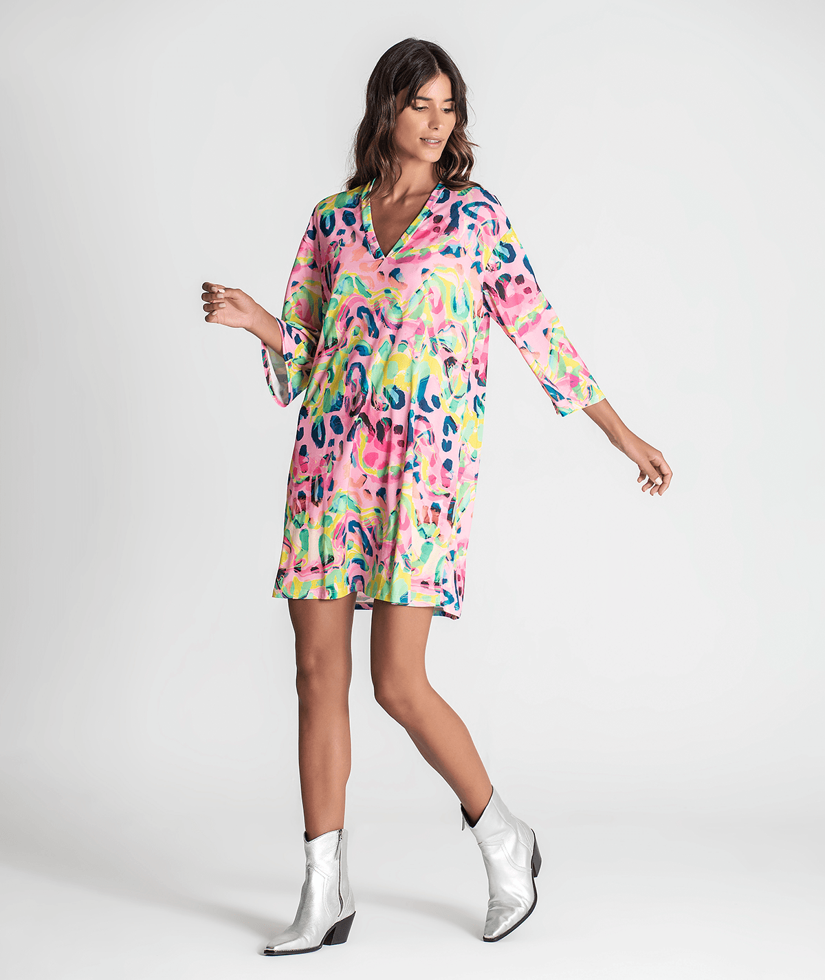 Vestido curto com animal print 6257