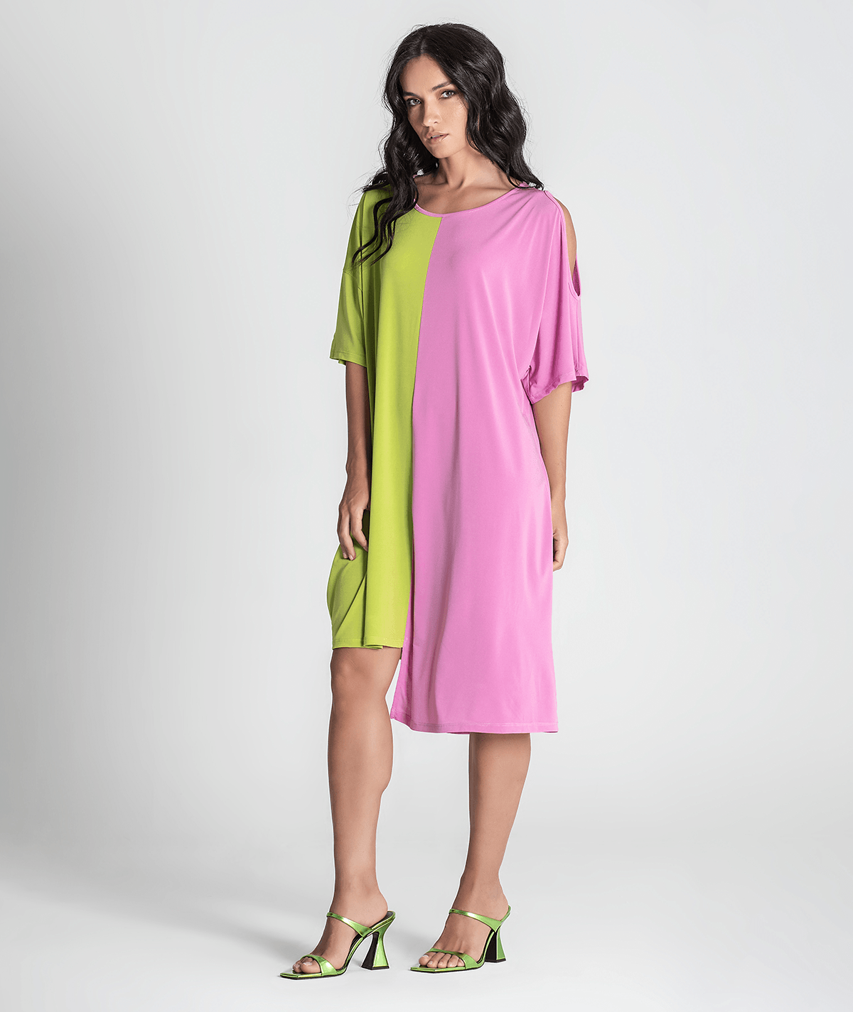 Vestido decote redondo bicolor 6270