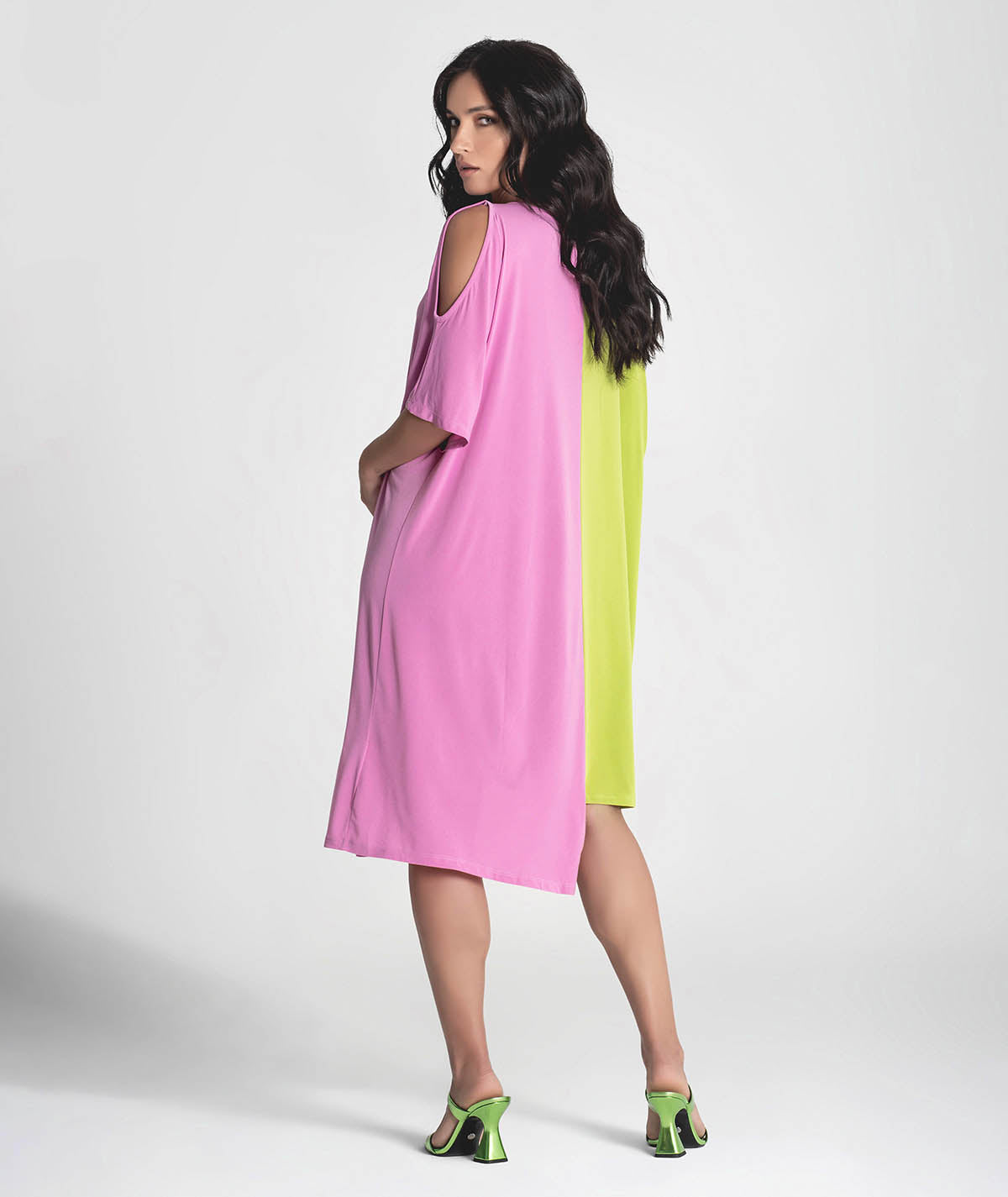 Vestido decote redondo bicolor 6270
