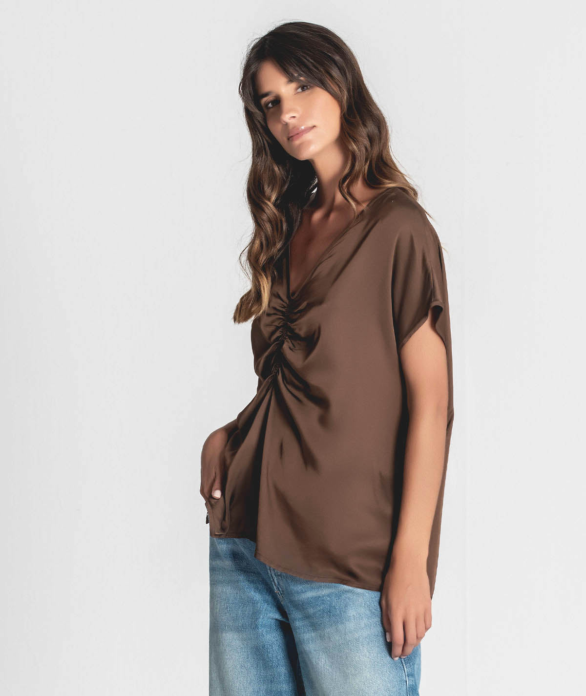 V-neck blouse with draping 6273
