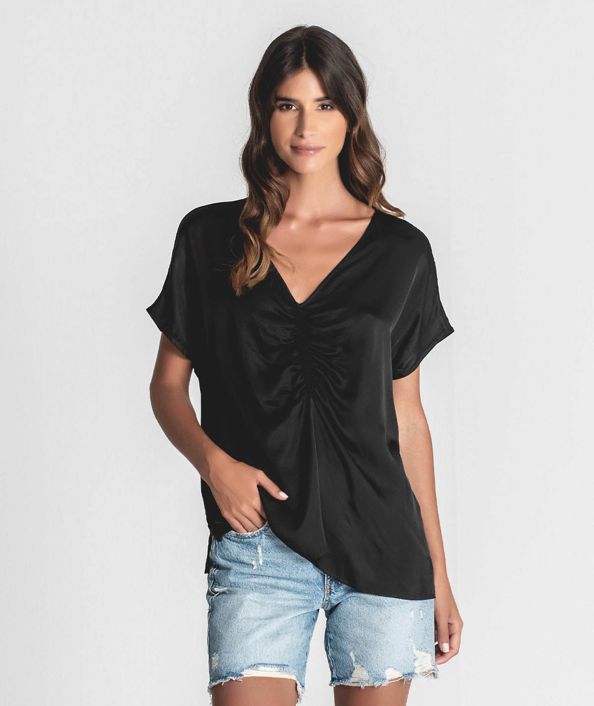 V-neck blouse with draping 6273