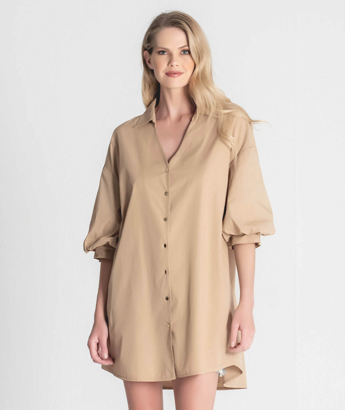 Vestido camiseiro com mangas balão 6284