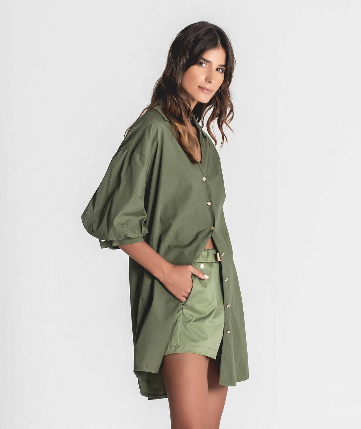 Vestido camiseiro com mangas balão 6284