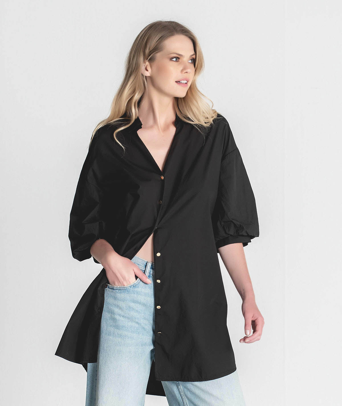 Vestido camiseiro com mangas balão 6284