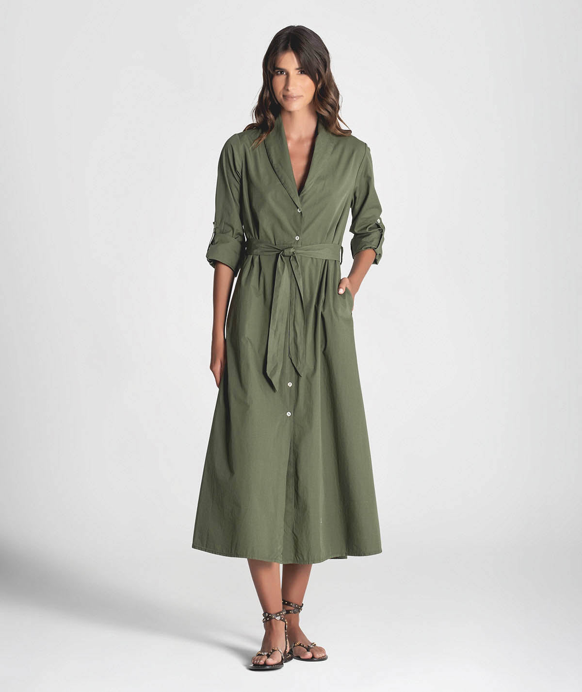 Vestido camiseiro comprido com cinto 6286